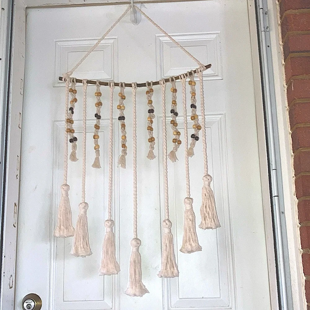 BOHEMIAN Macrame WALL ART Wall Hanging Decor with Tassels and Beads 35 x 17 in